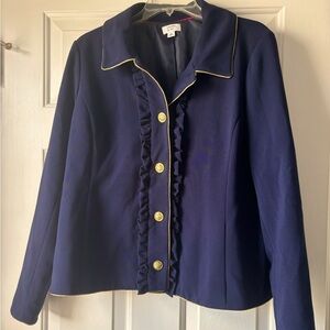Elegant Navy & Gold Crown and Ivy Navy Ruffle Blazer/Jacket